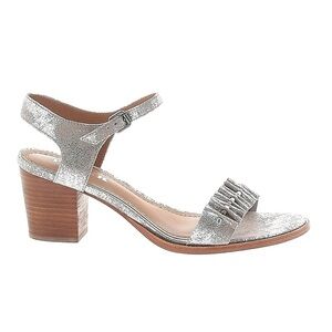 TRASK Womens Silver Leather Ruffle Heeled Sandal - Size 9